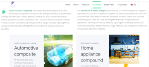 Home appliace and automotive compounds page screenshot