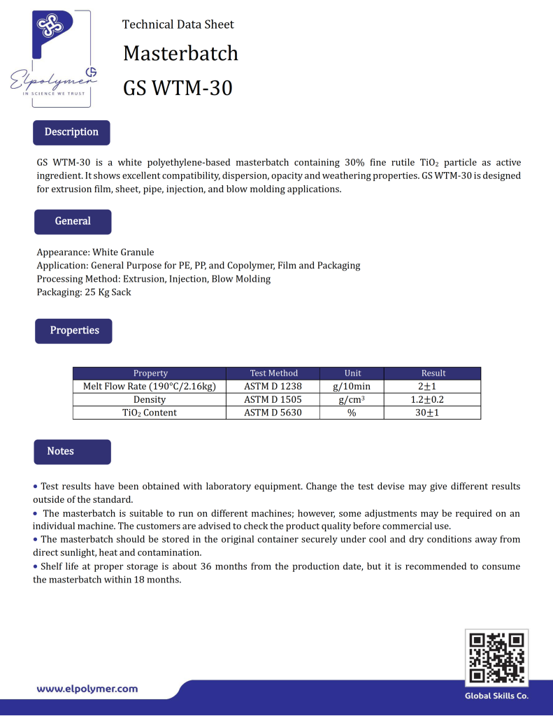 White masterbatch 30% polyethylene base